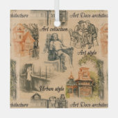 ヴィンテージレディースインザシティペンシルスケッチ ガラスオーナメント (正面)