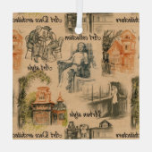 ヴィンテージレディースインザシティペンシルスケッチ ガラスオーナメント (裏面)