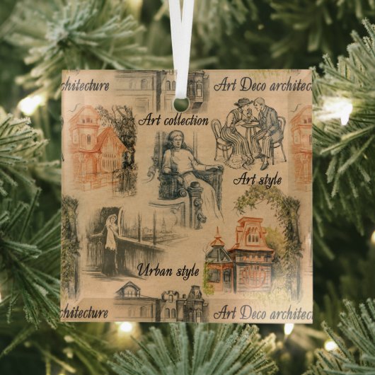 ヴィンテージレディースインザシティペンシルスケッチ ガラスオーナメント (インサイチュ)