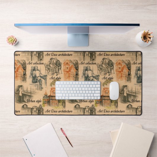 ヴィンテージレディースインザシティペンシルスケッチ デスクマット (オフィス1)