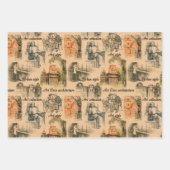 ヴィンテージレディースインザシティペンシルスケッチ ラッピングペーパーシート (正面3)