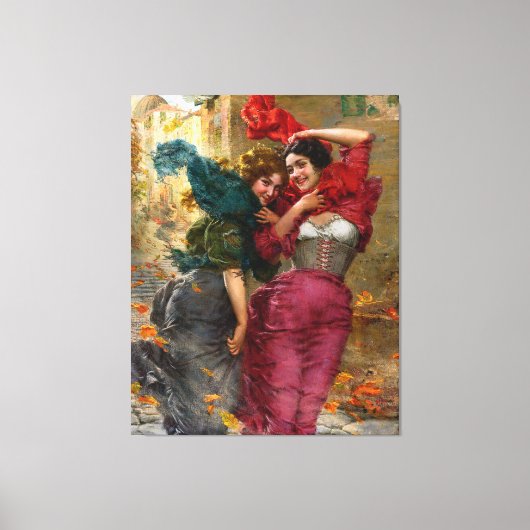 ヴィンテージレディースインレッドブルーグリーン キャンバスプリント (正面)