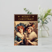 ヴィンテージレディースクリスマステーマグリーティングレトロ写真 箔シーズンポストカード (立ち正面)