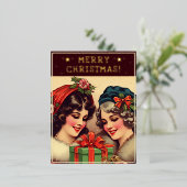 ヴィンテージレディースクリスマステーマグリーティングレトロ写真 箔シーズンポストカード (立ち正面)