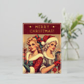ヴィンテージレディースクリスマステーマグリーティングレトロ写真 箔シーズンポストカード (立ち正面)