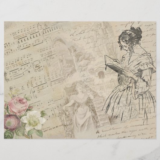 ヴィンテージレディースクリプト音楽シートスクラップブック紙 (正面)