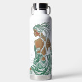 ヴィンテージレディースゴーググリーンアートプリント ウォーターボトル (正面)