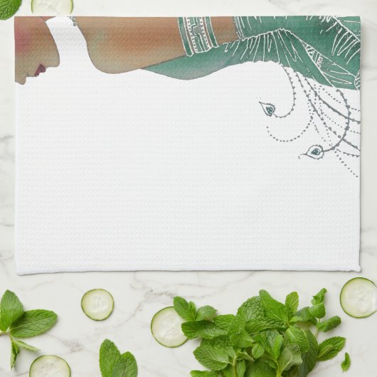 ヴィンテージレディースゴーググリーンアートプリント キッチンタオル (折り畳み)