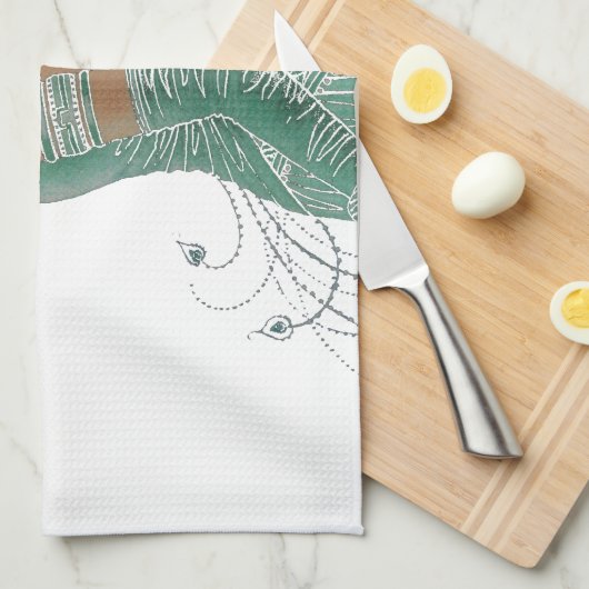 ヴィンテージレディースゴーググリーンアートプリント キッチンタオル (四つ折り)