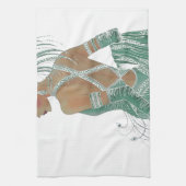 ヴィンテージレディースゴーググリーンアートプリント キッチンタオル (縦)