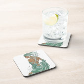 ヴィンテージレディースゴーググリーンアートプリント コースター (右側)