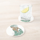 ヴィンテージレディースゴーググリーンアートプリント コースター (側面)