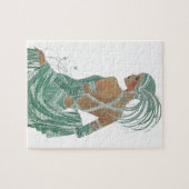 ヴィンテージレディースゴーググリーンアートプリント ジグソーパズル (横)