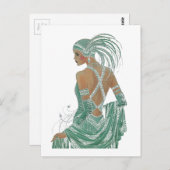 ヴィンテージレディースゴーググリーンアートプリント ポストカード (正面/裏面)