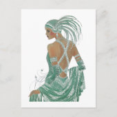 ヴィンテージレディースゴーググリーンアートプリント ポストカード (正面)