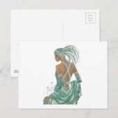 ヴィンテージレディースゴーググリーンアートプリント ポストカード (正面/裏面)