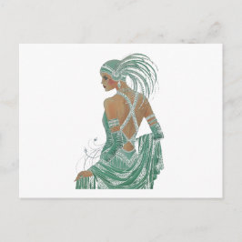 ヴィンテージレディースゴーググリーンアートプリント ポストカード