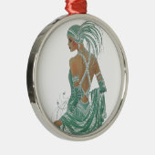 ヴィンテージレディースゴーググリーンアートプリント メタルオーナメント (右)