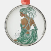 ヴィンテージレディースゴーググリーンアートプリント メタルオーナメント (正面)