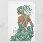 ヴィンテージレディースゴーググリーンアートプリント 便箋 (正面/裏面)