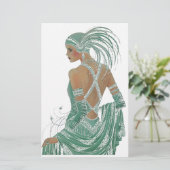 ヴィンテージレディースゴーググリーンアートプリント 便箋 (スタンド正面)