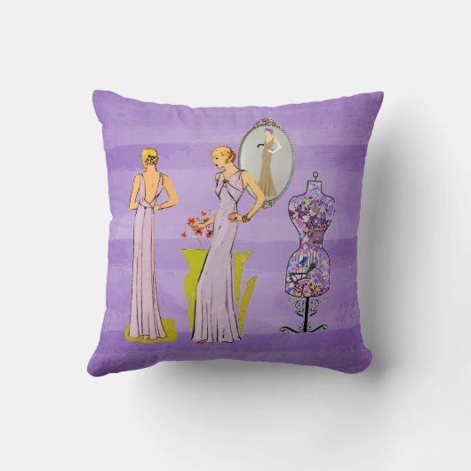 ヴィンテージレディースパープルフローラドレス型枠 クッション (裏面)