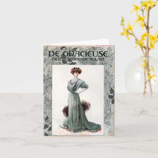 ヴィンテージレディースファッションイラストレーション1907 カード (黄色い花)