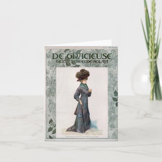 ヴィンテージレディースファッションデザインイラストレーション カード (正面)