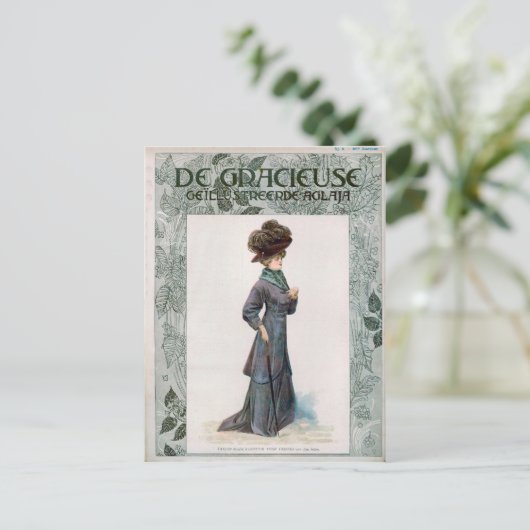 ヴィンテージレディースファッションデザインイラストレーション ポストカード (スタンド正面)