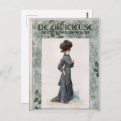 ヴィンテージレディースファッションデザインイラストレーション ポストカード (正面/裏面)