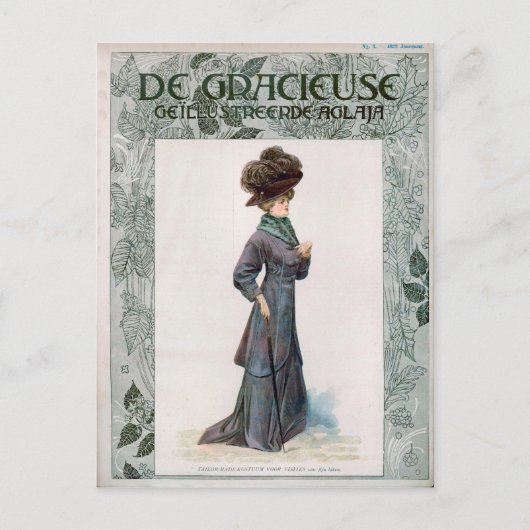 ヴィンテージレディースファッションデザインイラストレーション ポストカード (正面)