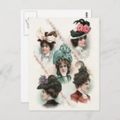 ヴィンテージレディースファッションビクトリアンハットはがき ポストカード (正面/裏面)