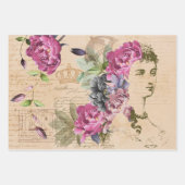 ヴィンテージレディースファッションフラワーガーデン手書き ラッピングペーパーシート (正面)