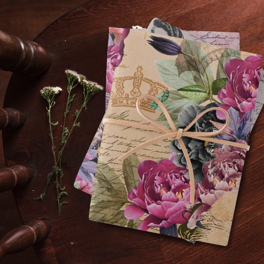 ヴィンテージレディースファッションフラワーガーデン手書き ラッピングペーパーシート