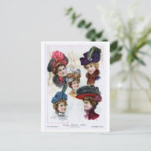 ヴィンテージレディース1900年の冬の帽子 ポストカード (スタンド正面)