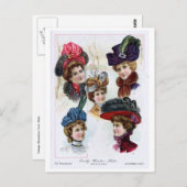 ヴィンテージレディース1900年の冬の帽子 ポストカード (正面/裏面)