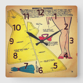 ヴィンテージレディーズドレスパターンカットアウト スクエア壁時計