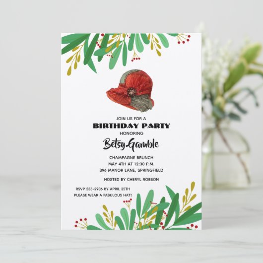 ヴィンテージレディーズハットバースデーパーティ招待状 (スタンド正面)