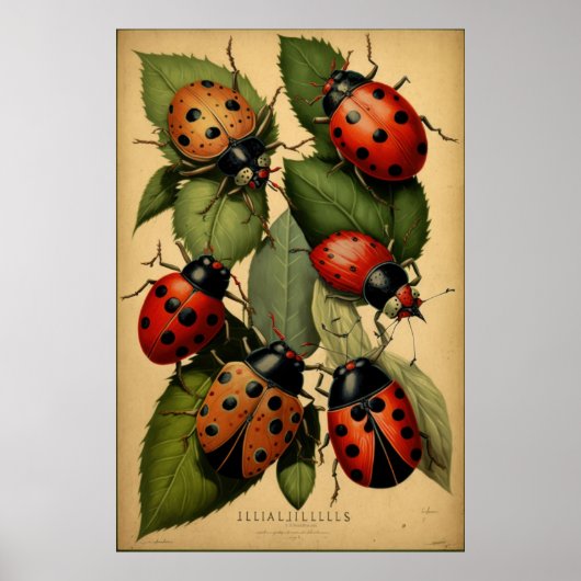 ヴィンテージレディーバグポスター – ガーデンアートプリント ポスター (正面)