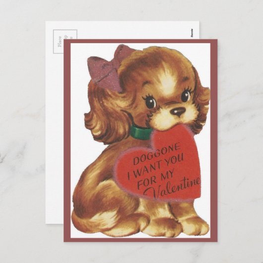 ヴィンテージレディーパピーバレンタイン シーズンポストカード (正面/裏面)