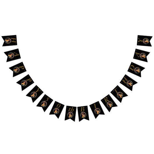 ヴィンテージレディーピックピンクのさくらんぼ咲き黒 バンティングフラッグ (全)