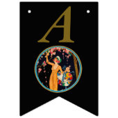 ヴィンテージレディーピックピンクのさくらんぼ咲き黒 バンティングフラッグ (第2の旗)