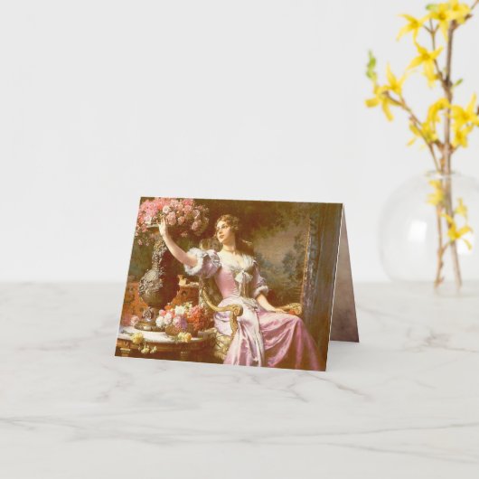 ヴィンテージレディーピンクエレガントフローラノートカード カード (黄色い花)