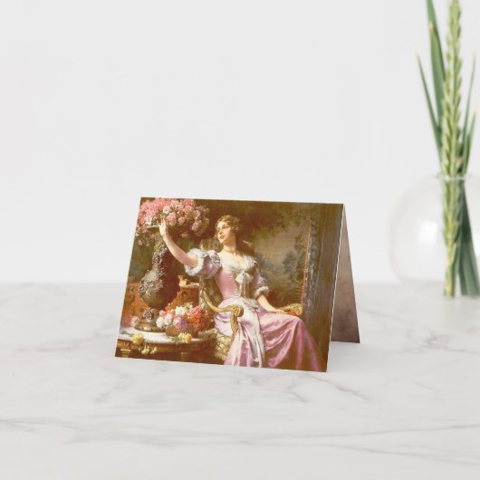 ヴィンテージレディーピンクエレガントフローラノートカード カード (正面)