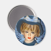 ヴィンテージレディーヘッド花瓶ブルーバケットハット1960s マグネット (正面/裏面)