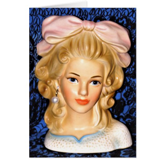ヴィンテージレディーヘッド10代の花瓶ピンクボウ1960sカード (正面)