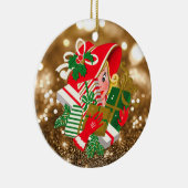 ヴィンテージレディーホールクリスマスプレゼント金ゴールド《写真》ぼけ味 セラミックオーナメント (右)