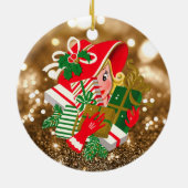 ヴィンテージレディーホールクリスマスプレゼント金ゴールド《写真》ぼけ味 セラミックオーナメント (裏面)