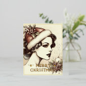 ヴィンテージレディーメリークリスマスグリーティングレトロ写真 箔シーズンポストカード (立ち正面)