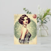 ヴィンテージレディーメリークリスマスグリーティングレトロ写真 箔シーズンポストカード (立ち正面)